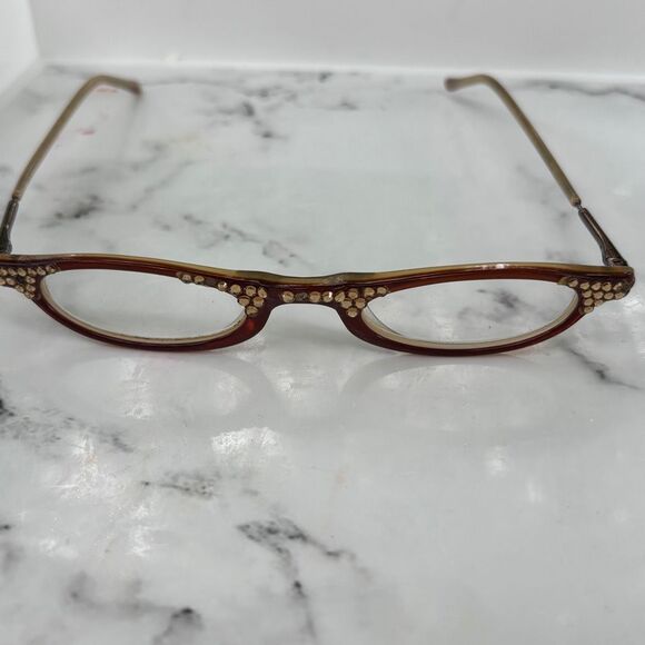 Vintage Women's Brown Rhinestone Embellished Frame Oval Lens Eyeglasses OS - Picture 1 of 7
